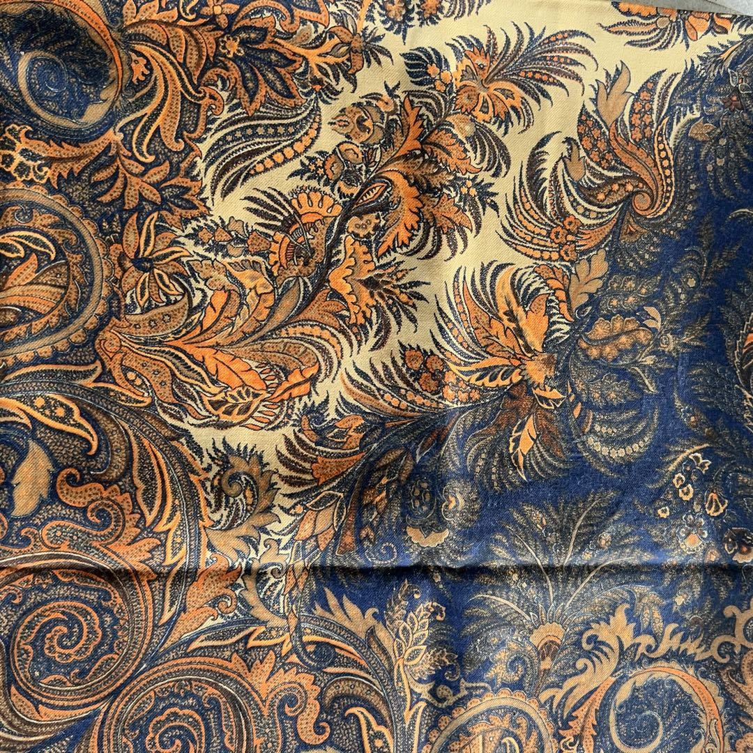 超美品　エトロETROストール大判　ペイズリー　ウール×シルク