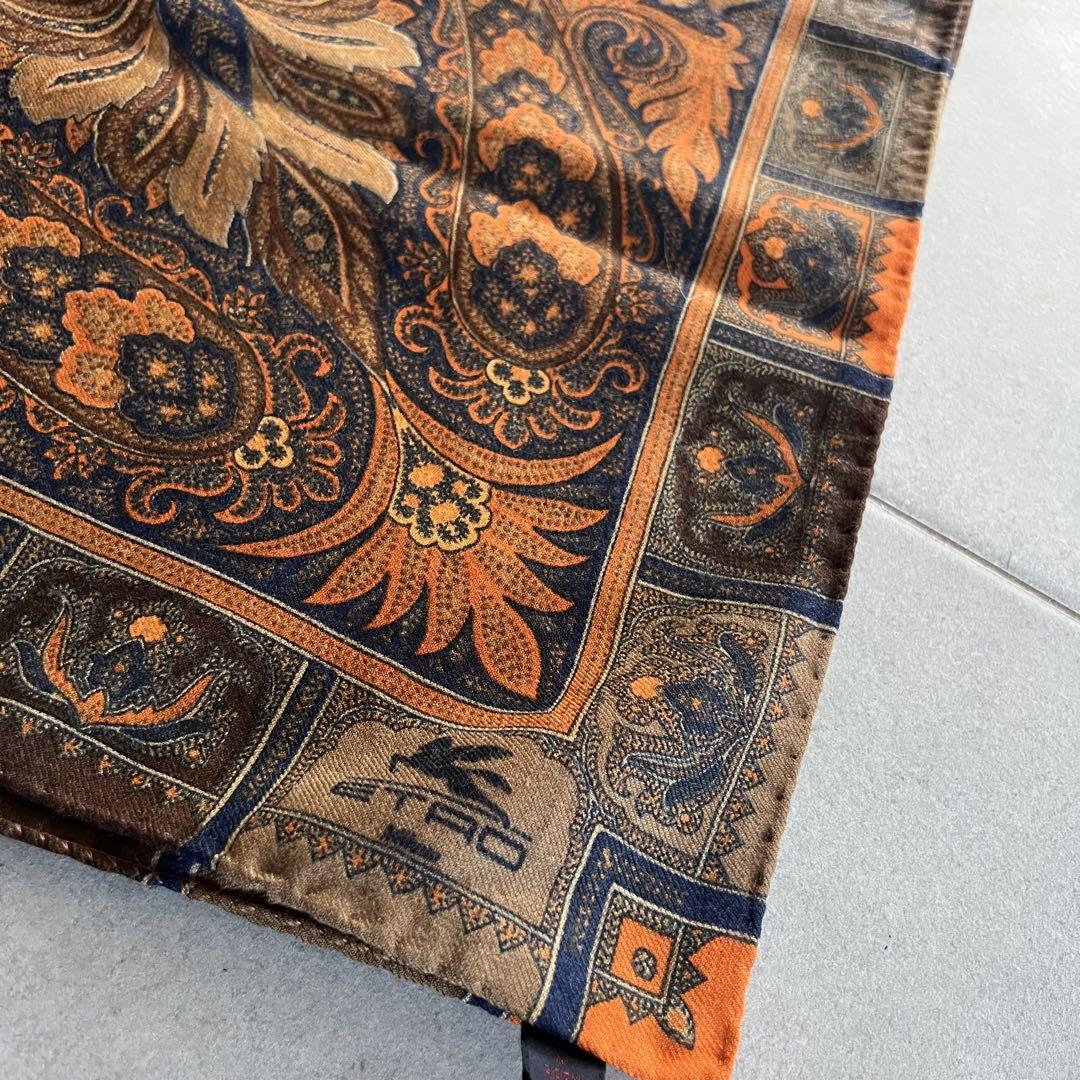超美品　エトロETROストール大判　ペイズリー　ウール×シルク