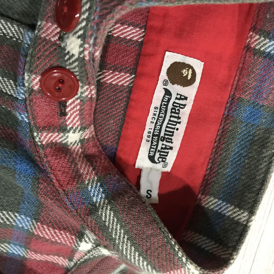 A BATIHNG APE チェック ノーカラー ネルシャツ 美品 マルチ S