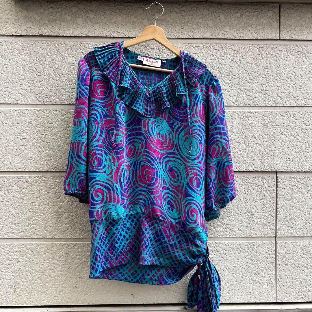 80s USA製 Susan Freis デザイントップス 総柄 vintage
