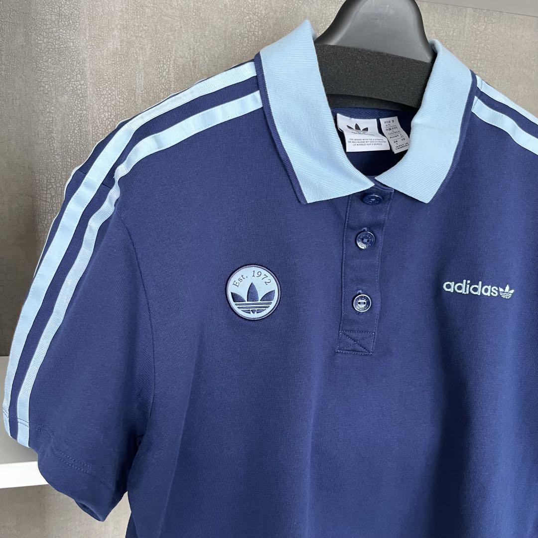adidas ショート丈ポロシャツ ネイビーブルー 半袖Tシャツ襟付き