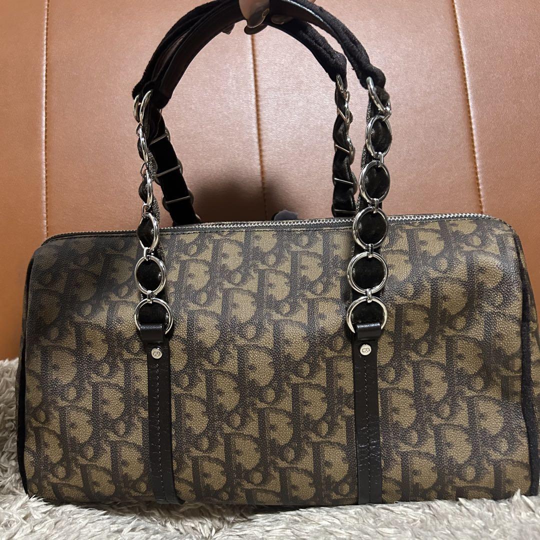 Dior ディオール　バッグ　トロッター　ボストン　花柄　刺繍　ブラウン