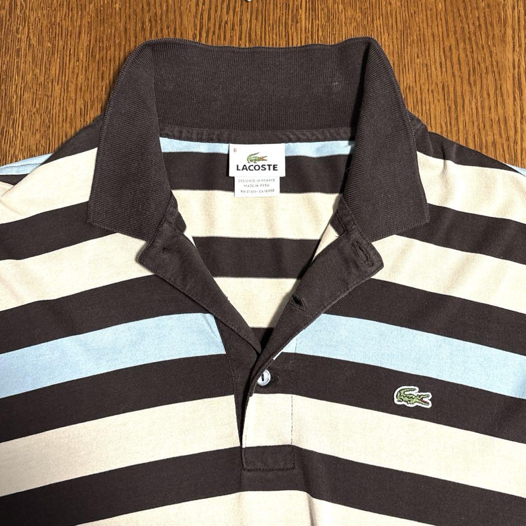 00s ユーロ古着　LACOSTE 半袖ポロシャツ　LL ブラウン系ボーダー