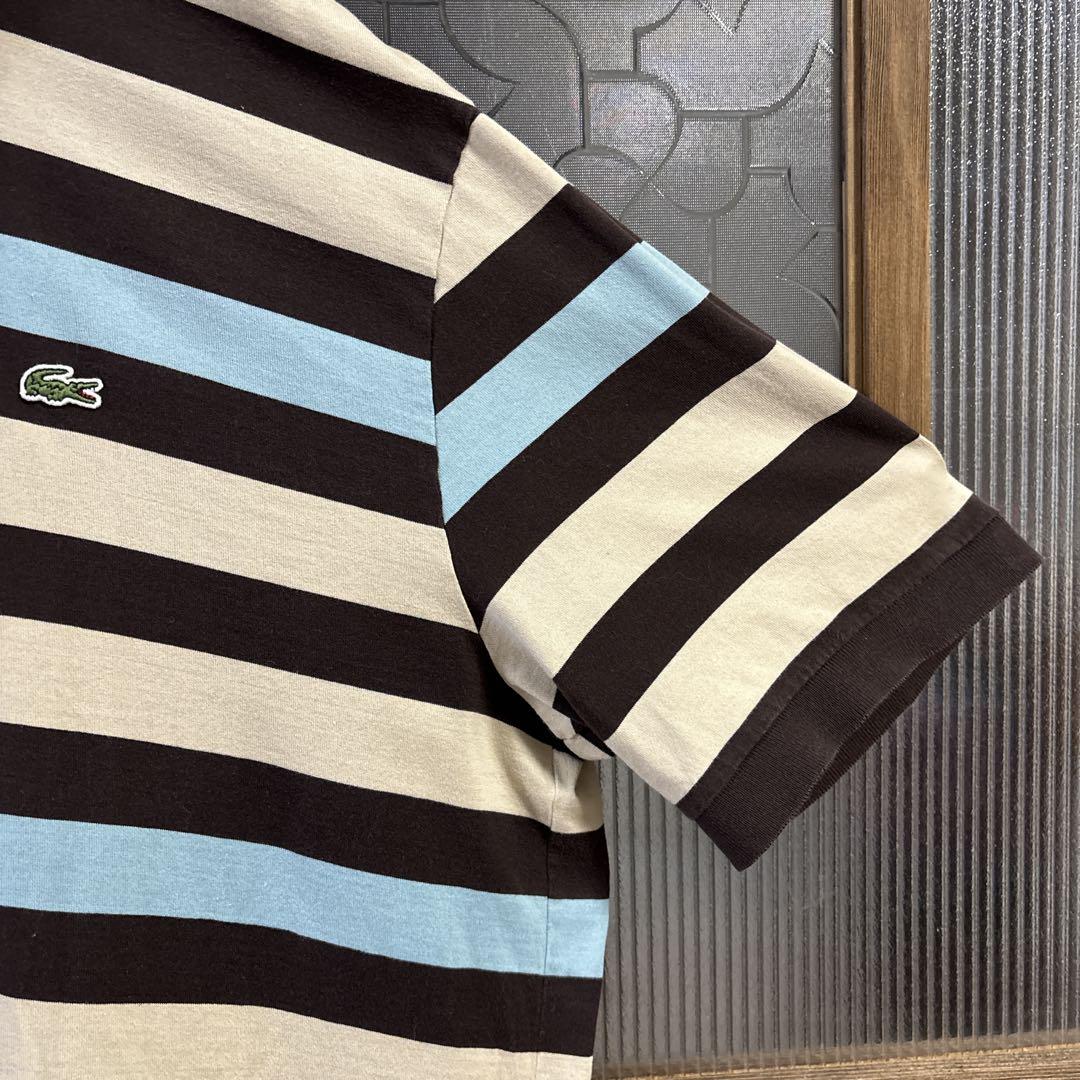 00s ユーロ古着　LACOSTE 半袖ポロシャツ　LL ブラウン系ボーダー