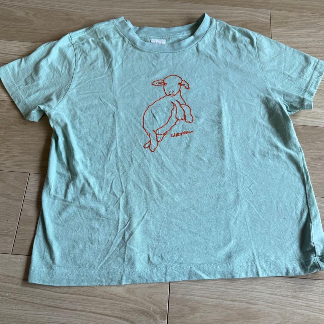 ミントグリーン 羊刺繍 Tシャツ 100cm