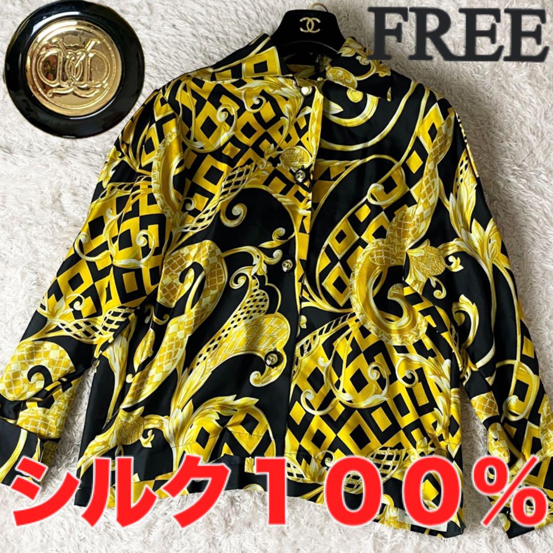 20 シルク 総柄 シャツ ブラウス スカーフ柄 金ボタン レトロ 20 シルク 総柄 シャツ ブラウス スカーフ柄 金ボタン レトロ