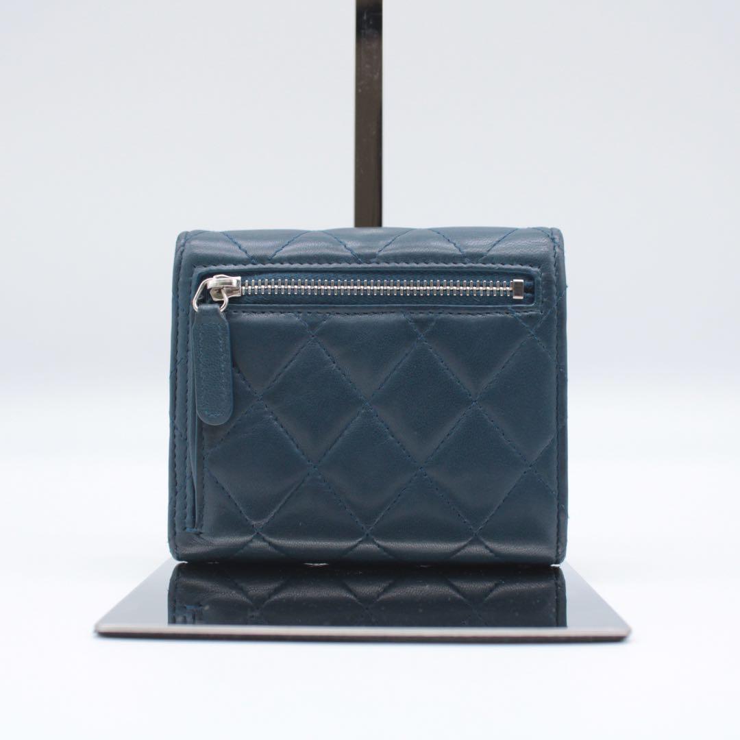 CHANEL シャネル ミニマトラッセ ココマーク ラムスキン 三つ折り財布 紺