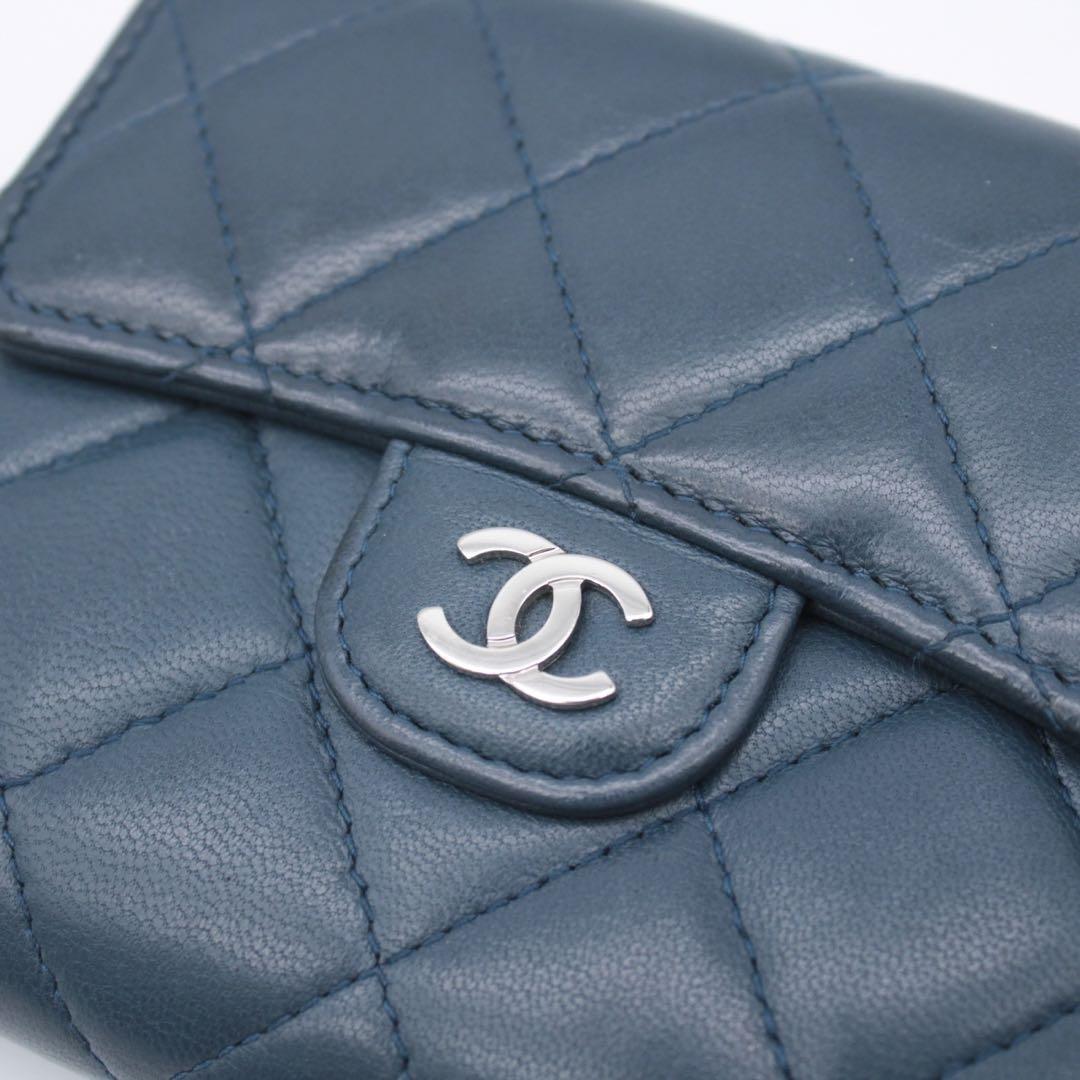CHANEL シャネル ミニマトラッセ ココマーク ラムスキン 三つ折り財布 紺