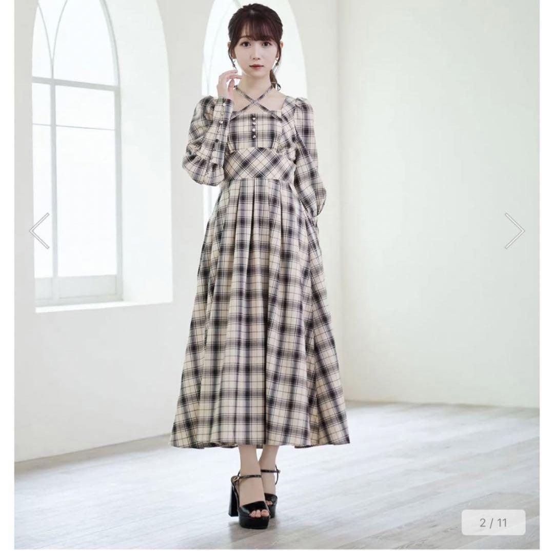 Rosé Muse check box tuck dress【beige】