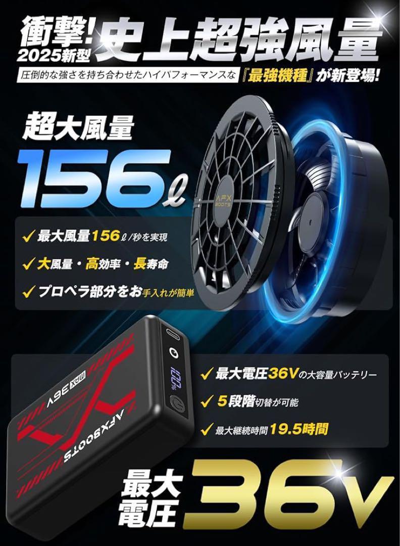 ファンバッテリーセット 暴風ファン 5段階風量調節 90mm服穴径対応