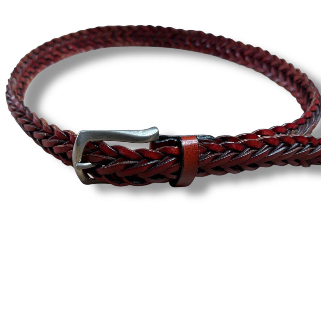 saddler's☆美品 85 メッシュレザーベルト レッド 赤 本革 編