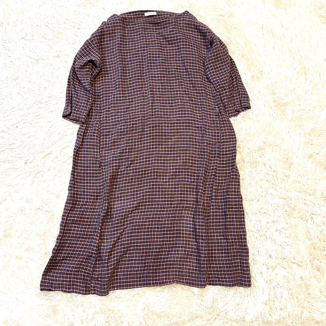 美品 フォグリネンワーク リトアニア　リネン タータンチェック ワンピース