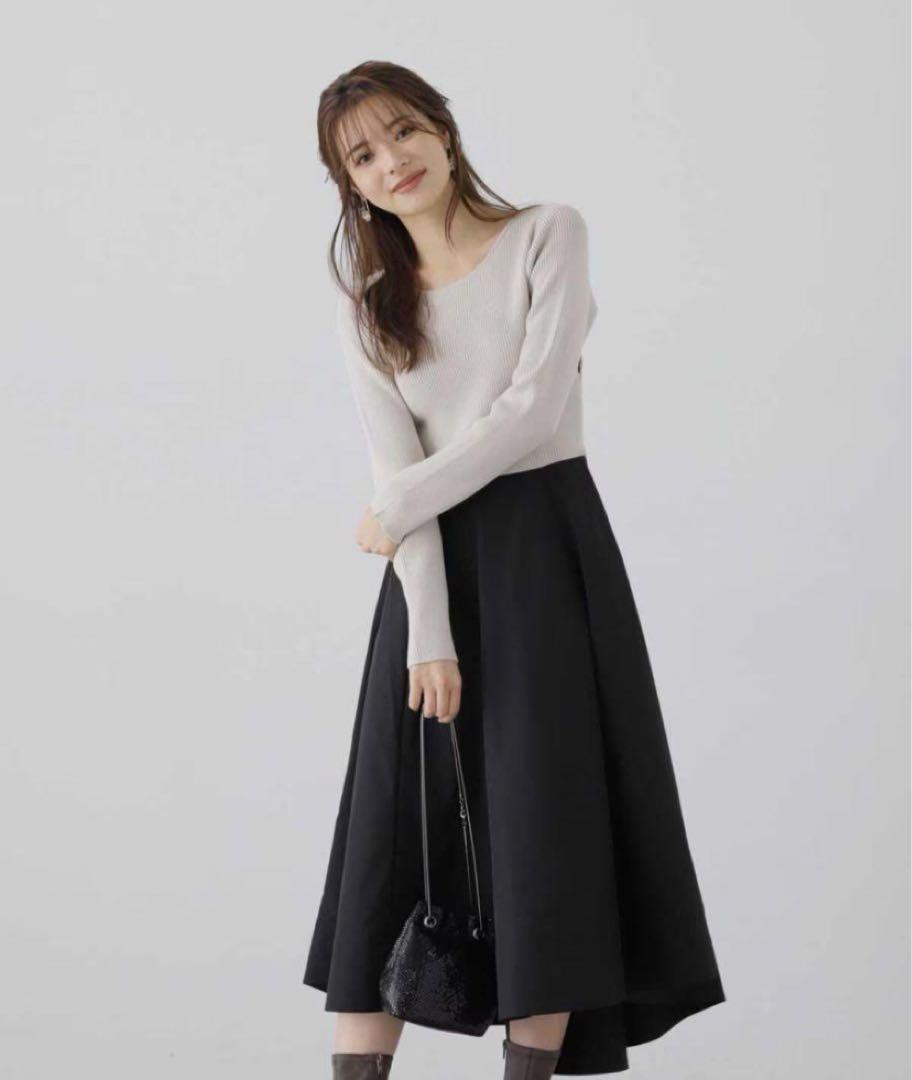 【美品】プロポーションボディドレッシング*ニットドッキングイレヘムワンピース