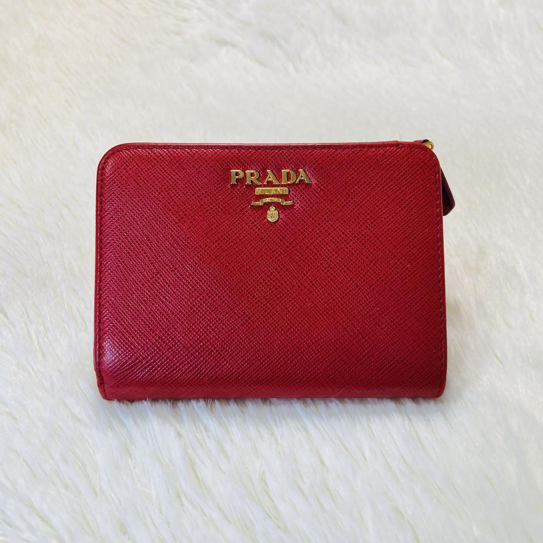 今週のおすすめ製品 プラダ PRADA 美品 週末限定価格 二つ折り L 赤 財布 コンパクト 小物