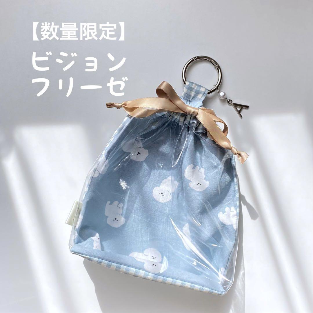 前面クリアぬい巾着｜ちびぬい 透明 ハンドメイド チェック柄 窓 ぬいポーチ