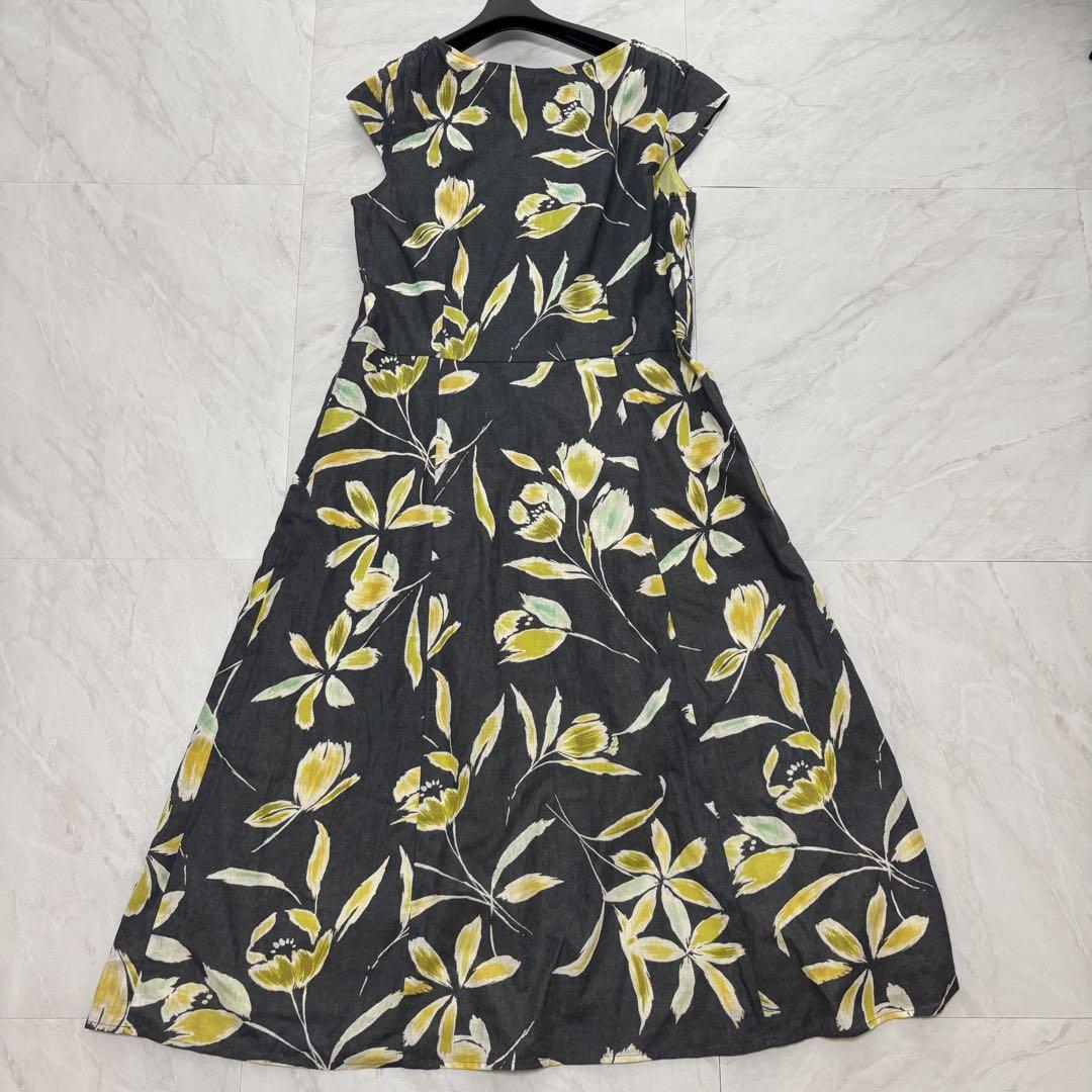 リネン混】XL ローラアシュレイ ノースリーブロングワンピース
