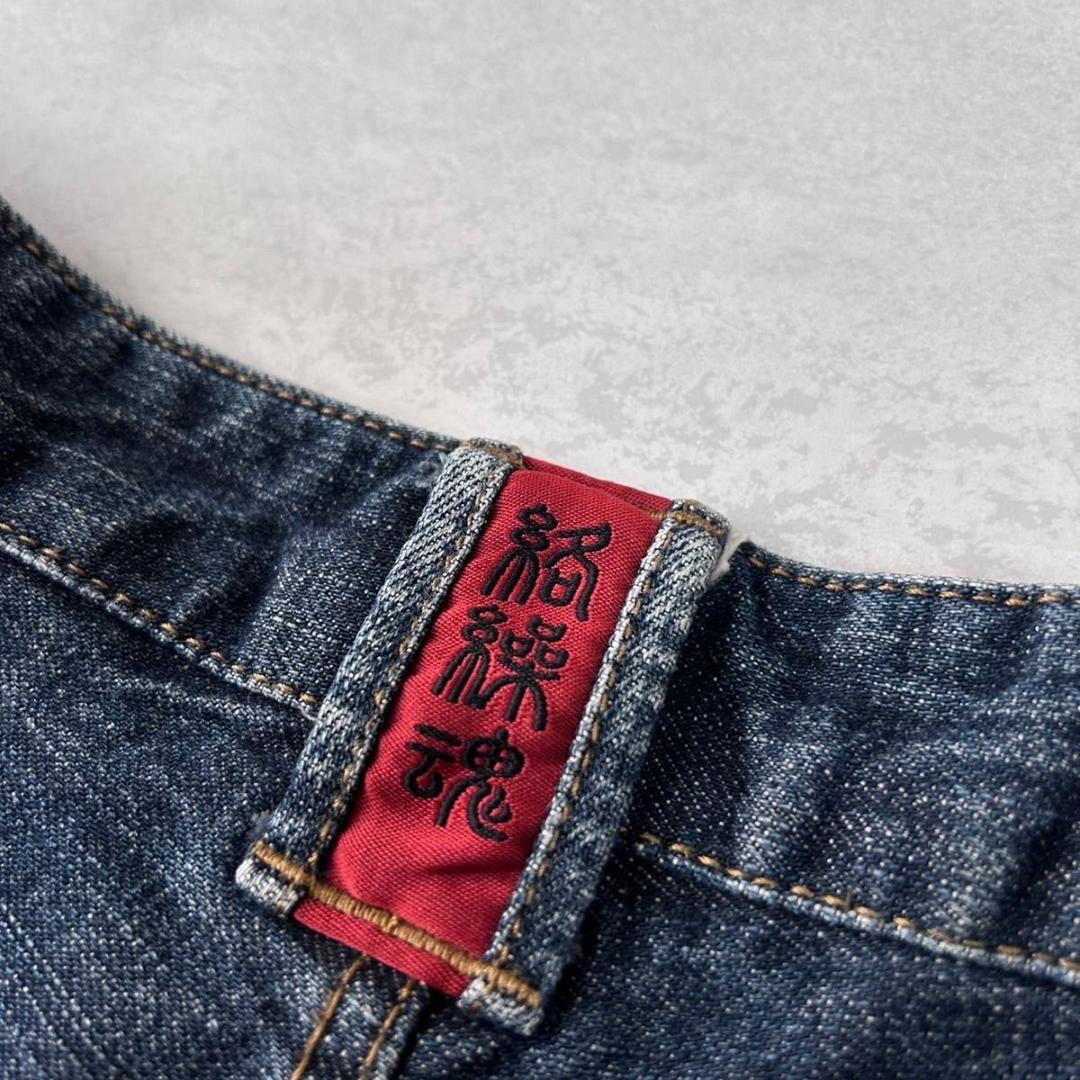 絡繰魂 刺繍 デニム ハーフパンツ 34サイズ