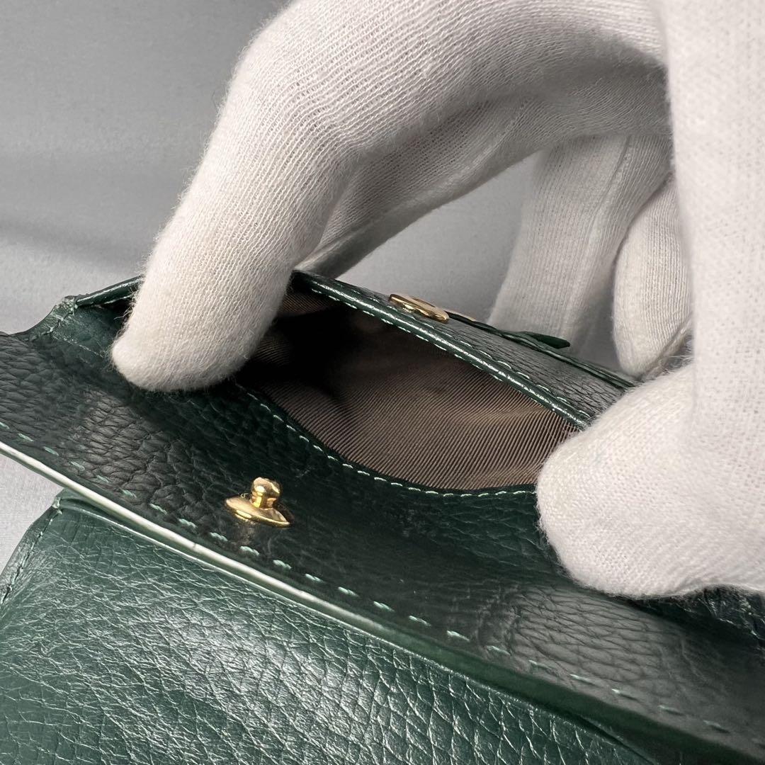 H74. 本革 本物 折り財布 グリーン 緑 エキゾチックレザー