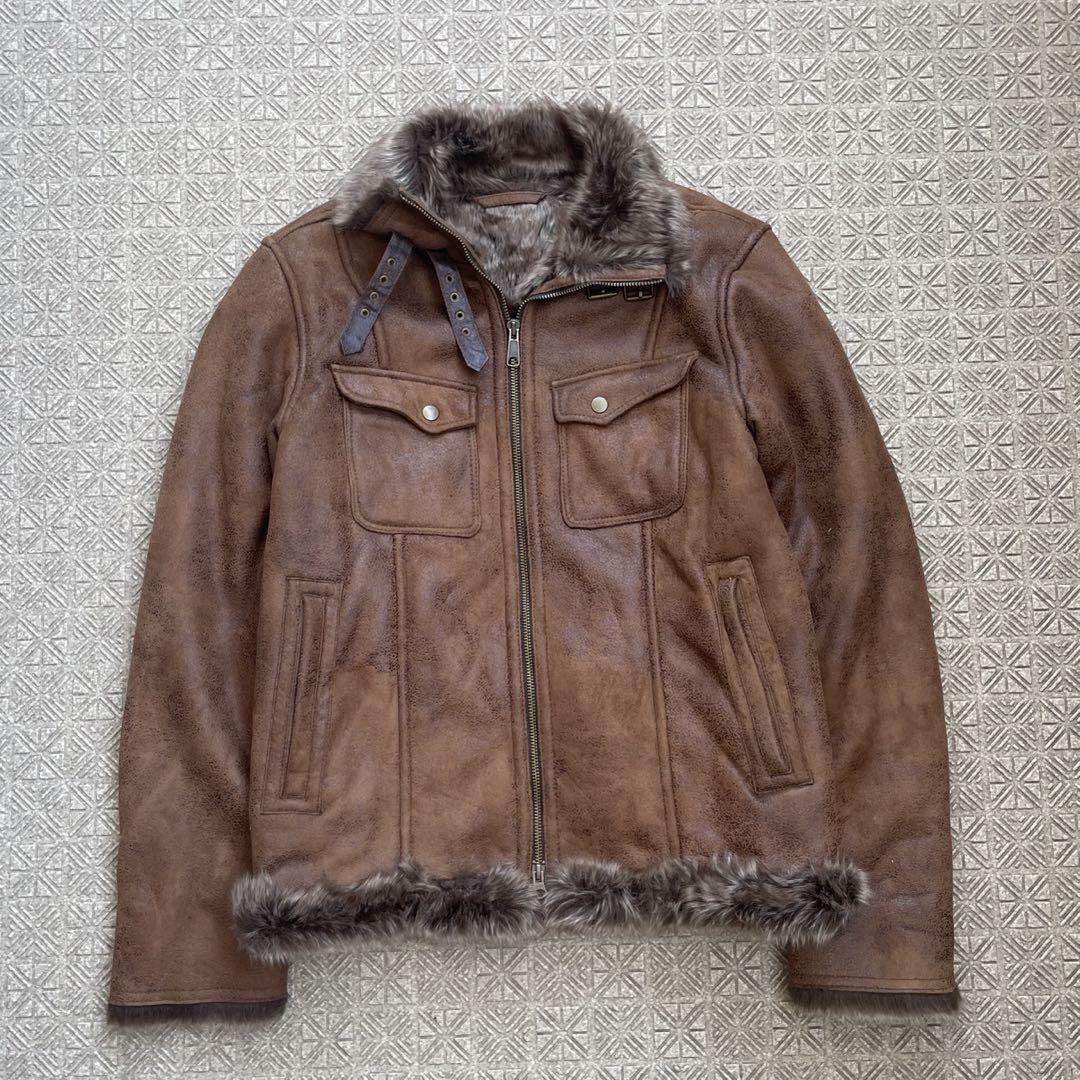 ジャケット・アウター Y2K grunge double zip fur flight jacket