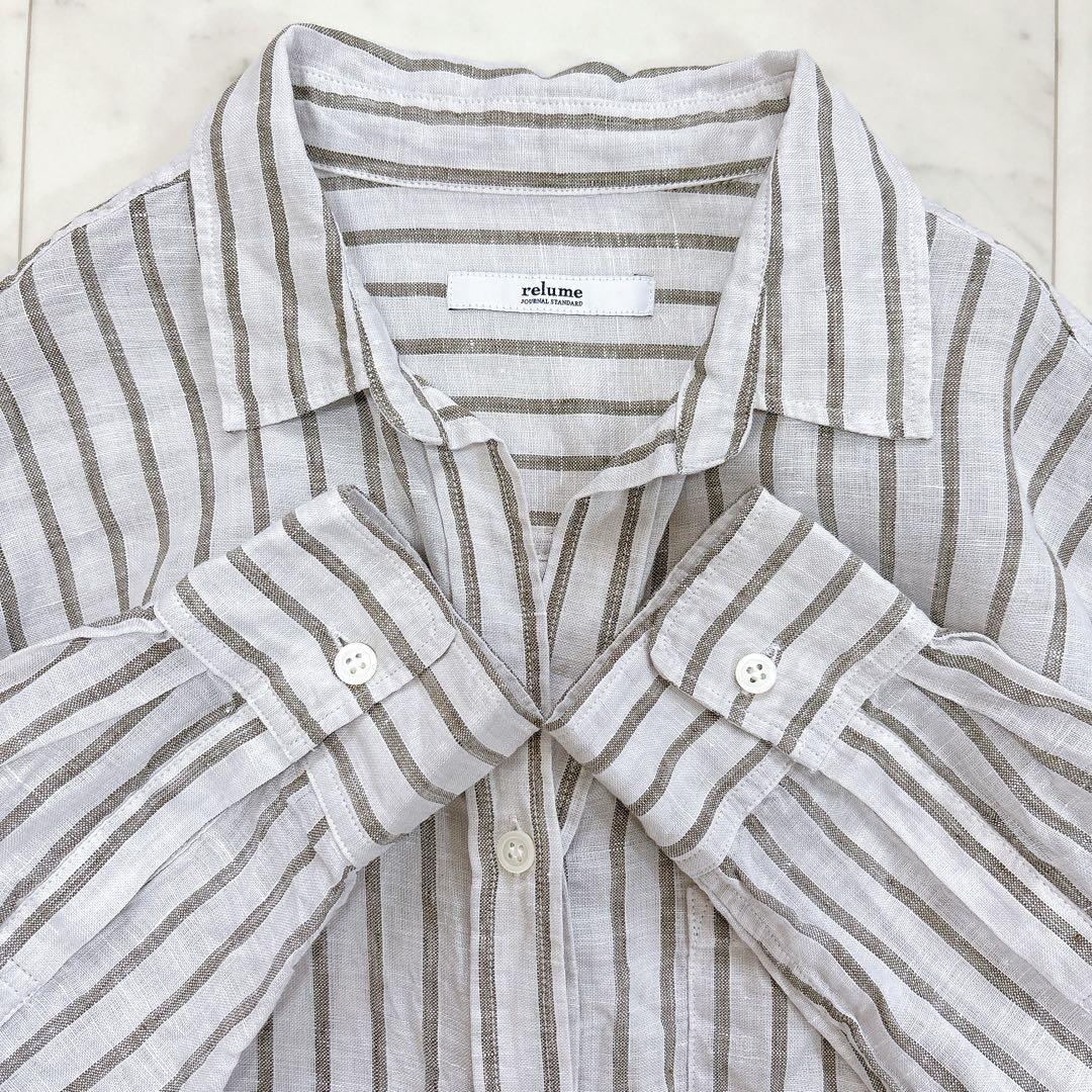 美品♪レリューム　フレンチリネンビッグスキッパー　カーキ　麻　ゆったり　24SS 美品♪レリューム フレンチリネンビッグスキッパー カーキ 麻