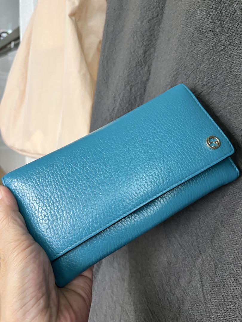 良品✨GUCCI 長財布　インターロッキング　ターコイズ　メンズ　フラップ