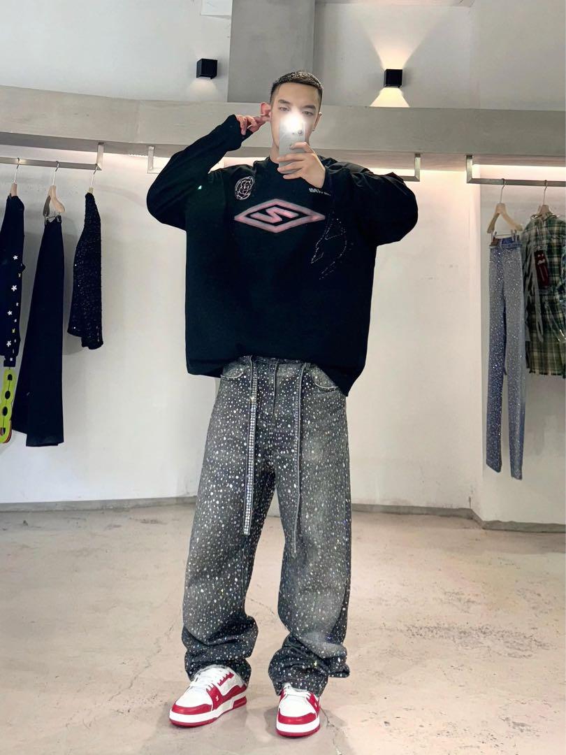 swarovski shine wide jeans ラメ加工　ワイドデニム