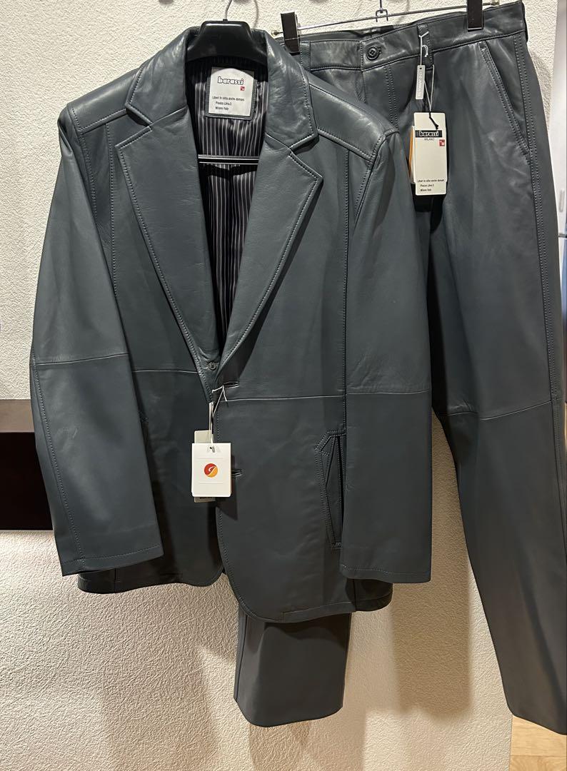 barassi グレー レザー スーツ ジャケット・パンツセット　新品未使用