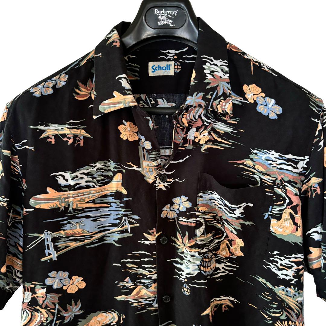 schott ショット アロハシャツ 総柄 開襟 レーヨン混 schott ショット アロハシャツ 総柄 開襟 レーヨン混 ブラック L