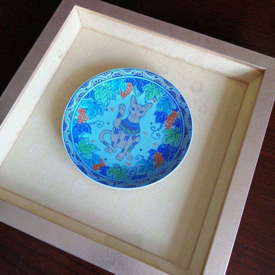 美品　幸兵衛窯　美濃焼　色絵陶額「招き猫」化粧箱入 KOBEIGAMA　日本 美品 幸兵衛窯 美濃焼 色絵陶額「招き猫」化粧箱入 KOBEIGAMA