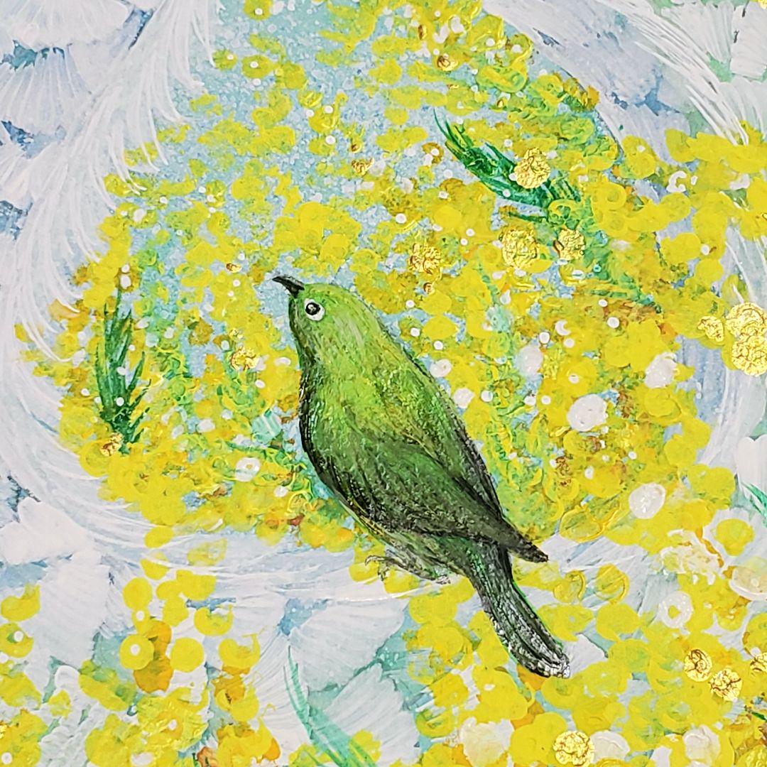 No.411 龍神様 白龍 ミモザ メジロ 絵画 開運絵画