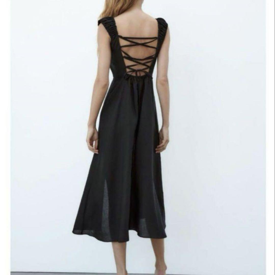 ☆ドイツ発*ZARA*新作*レースアップバックリネンワンピ/EL☆ ☆ドイツ発*ZARA*新作*レースアップバックリネンワンピ/EL
