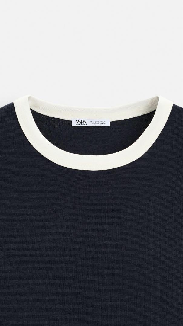 ZARA コントラストリブベーシックTシャツ ネイビーブルー - メルカリ