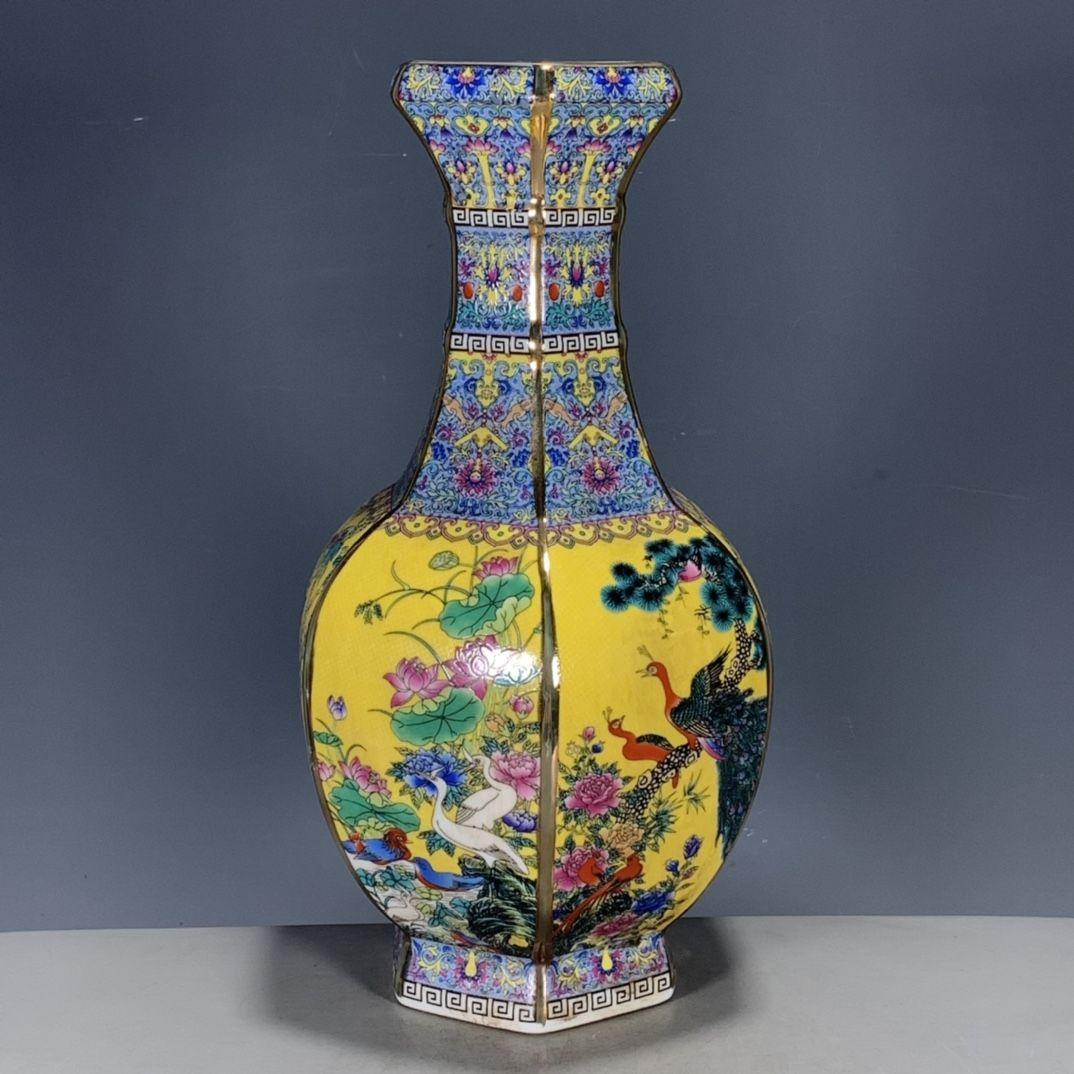 パステル花鳥瓶 2個セット 装飾品 花瓶 収集品 美品 景徳鎮 陶磁器