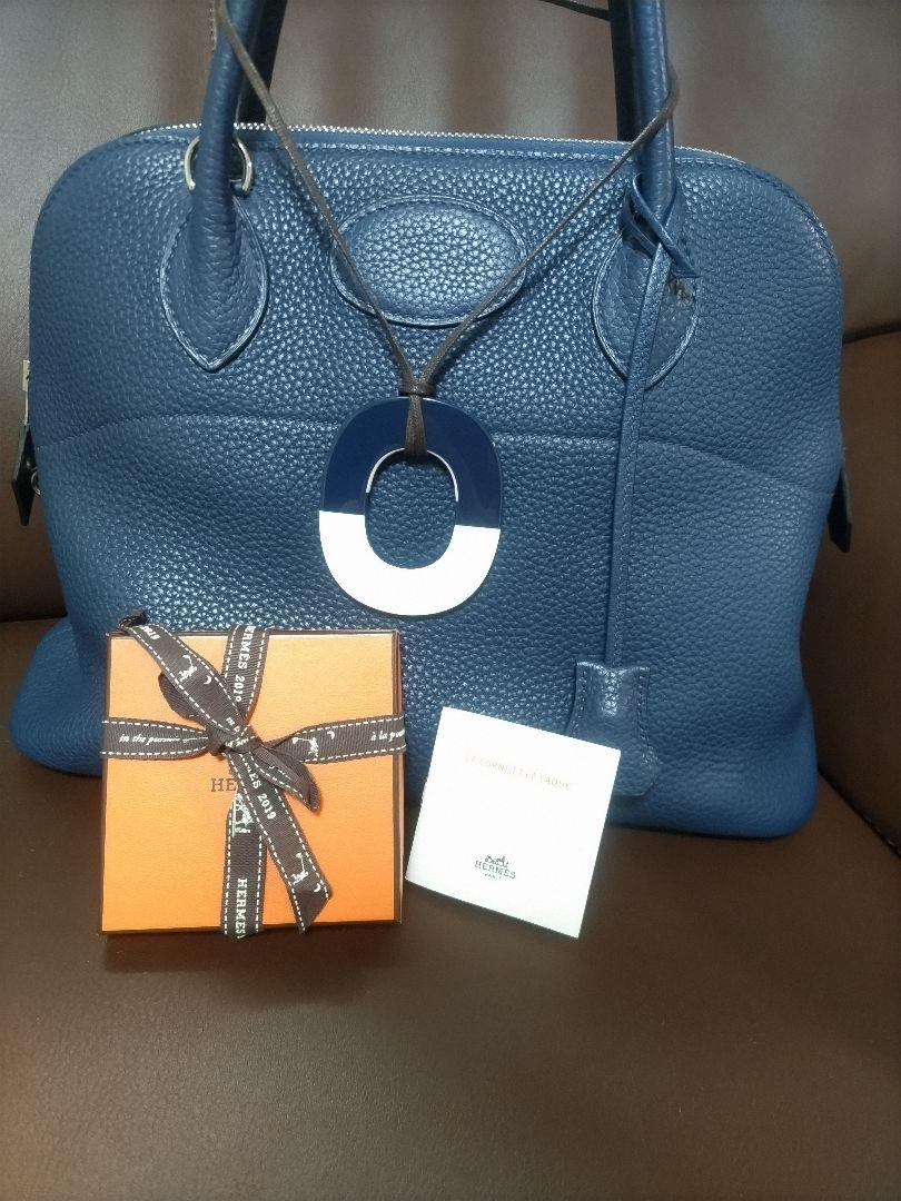 HERMES バッファローホーン ペンダント ネイビー☓ホワイト