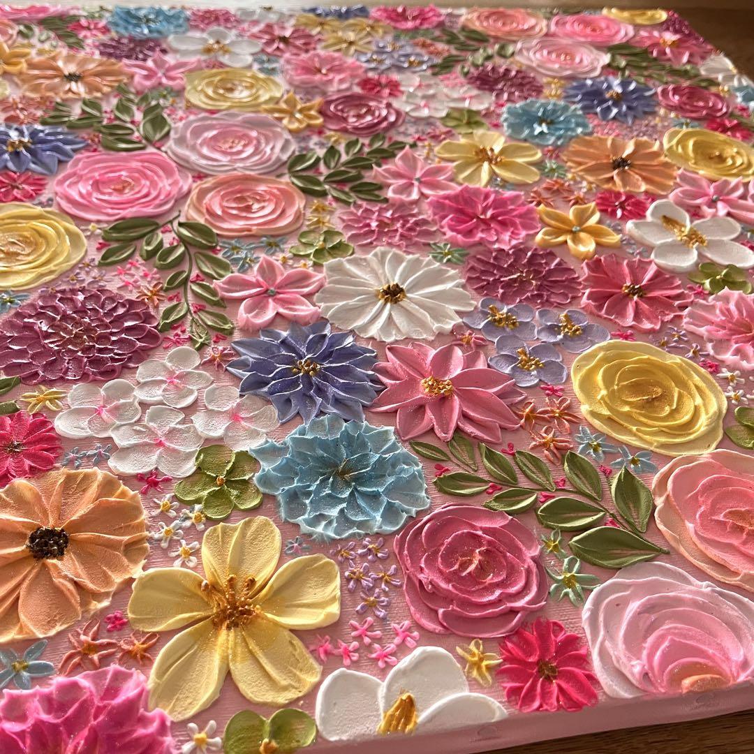 テクスチャーアート ボタニカルアート モデリングブーケ 花柄アクリル画