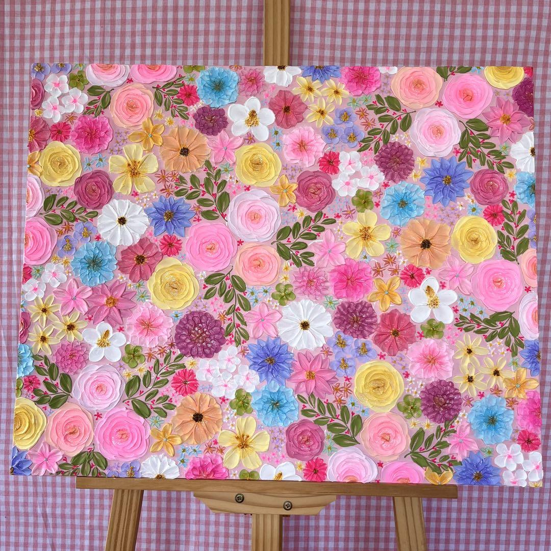 テクスチャーアート ボタニカルアート モデリングブーケ 花柄アクリル画
