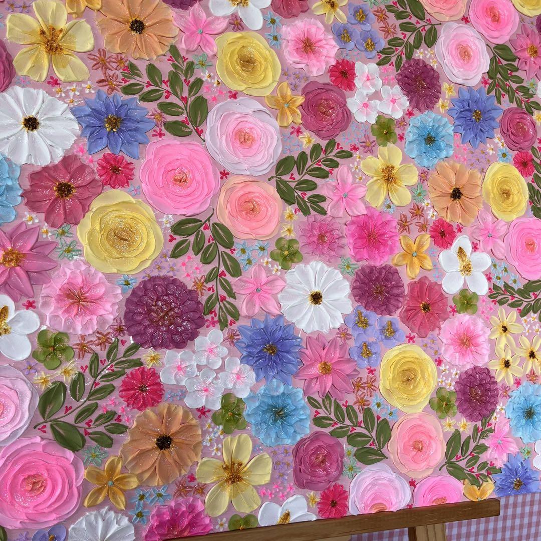 テクスチャーアート ボタニカルアート モデリングブーケ 花柄アクリル画