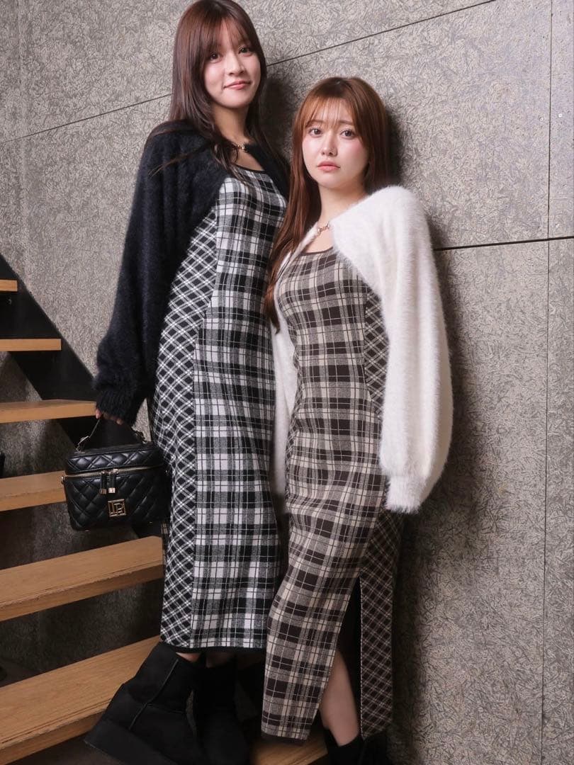 LIP SERVICE フェザーチェックアンサンブルロングブラックワンピース SIZE LIP SERVICE