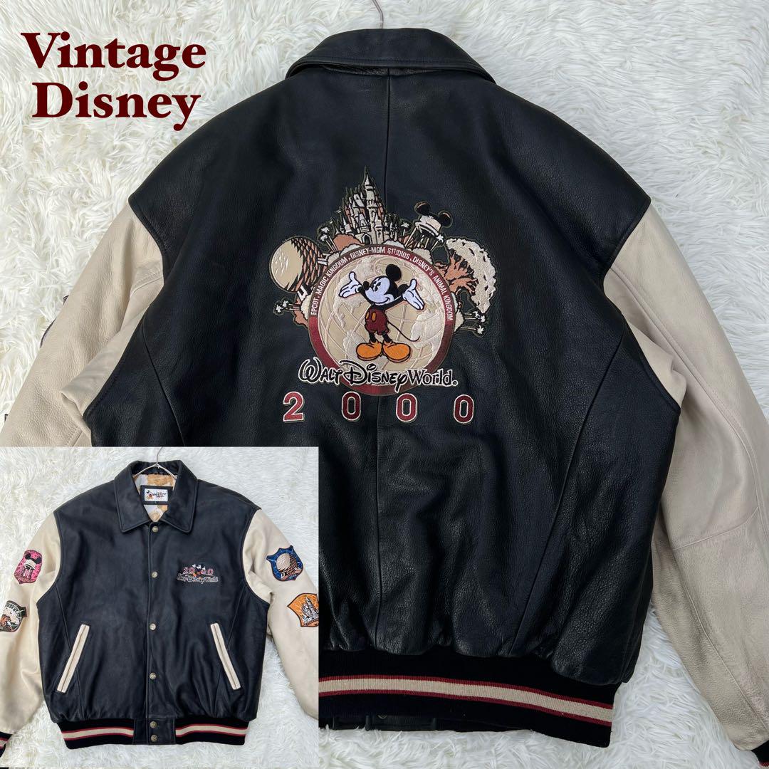 入試困難✨ 00's Vintage Disneyレザースタジャン　本革　L