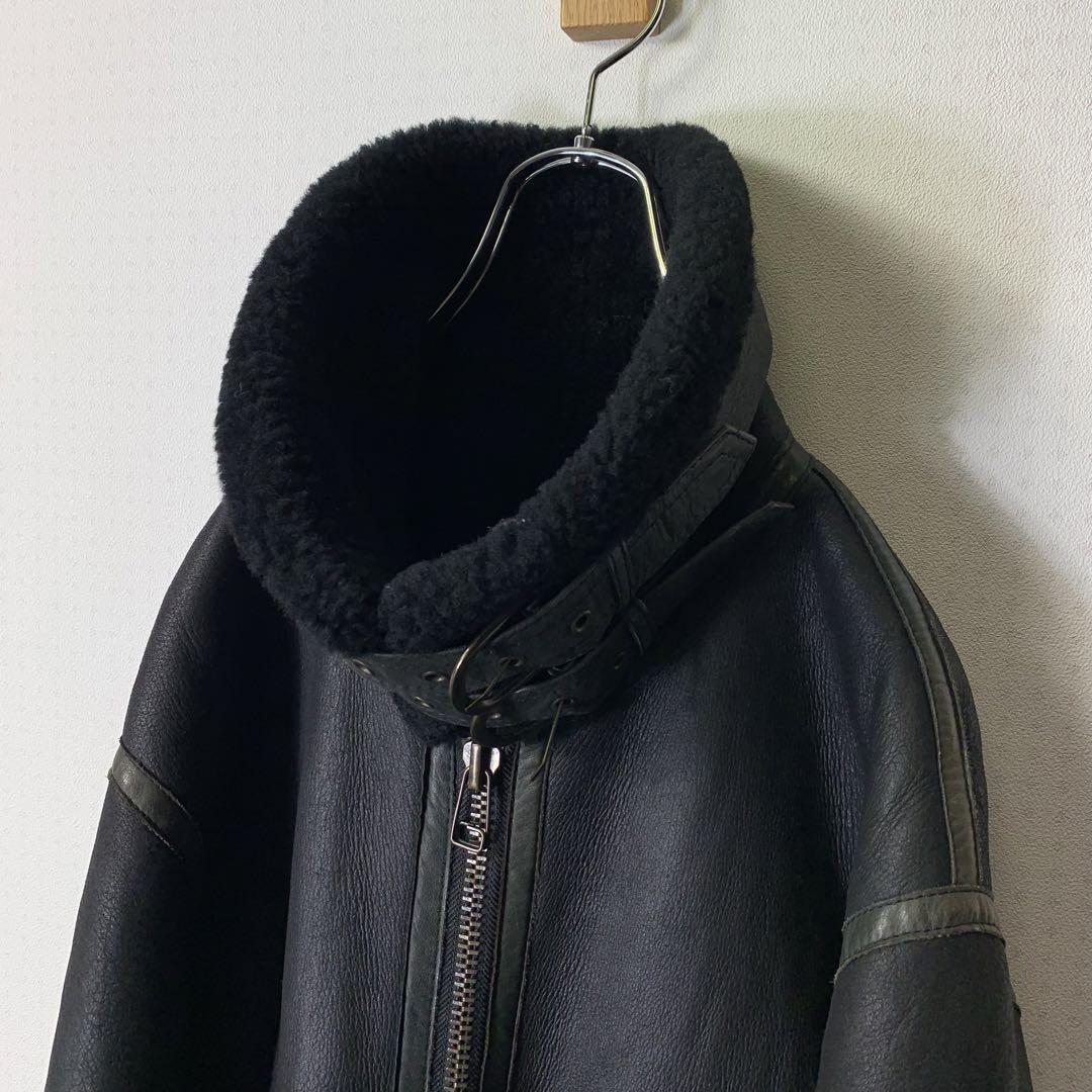 vintage　B-3　フライトジャケット　M　ブラック　羊革　リアルムートン
