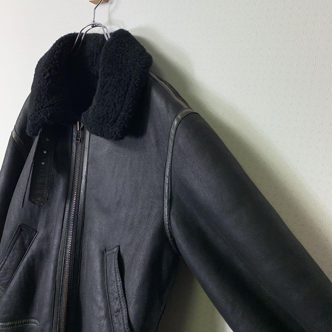 vintage　B-3　フライトジャケット　M　ブラック　羊革　リアルムートン