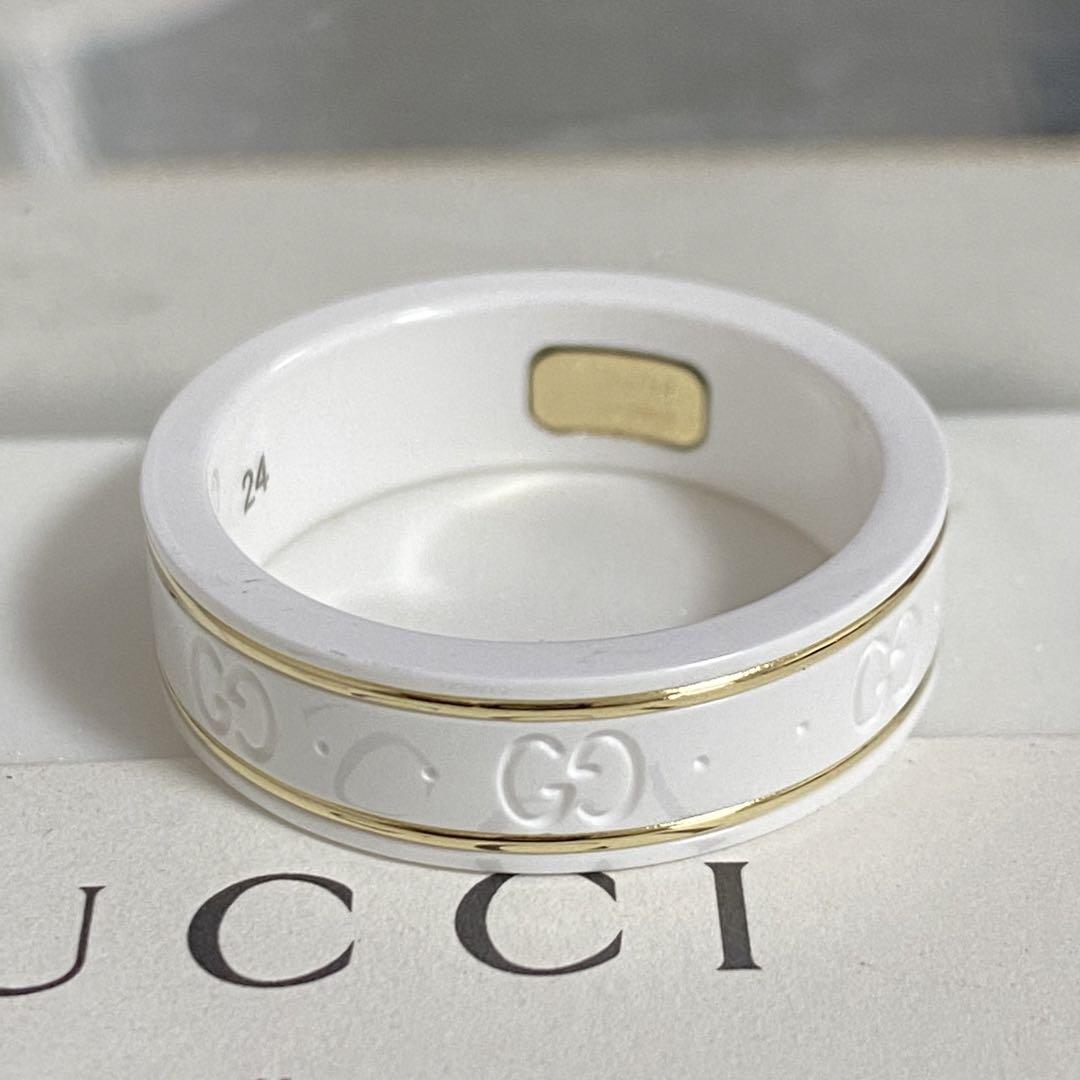 GUCCI 新品同様品　K18×WHセラミックICONリング　AU750 23号