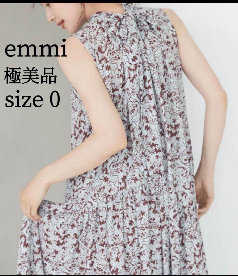 極美品✨ emmi エミ ロング ノースリーブ ボウタイ ドレス ワンピース 柄 美品】emmi エミ ロング ボウタイノースリーブ ドレス