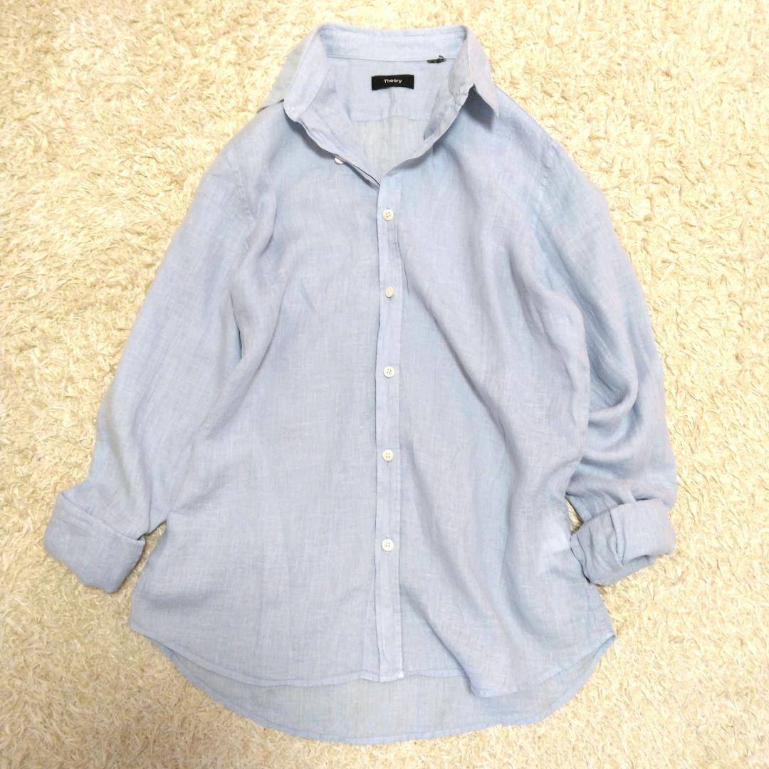 Theory セオリー リネン 長袖シャツ ブルー Sサイズ 春夏