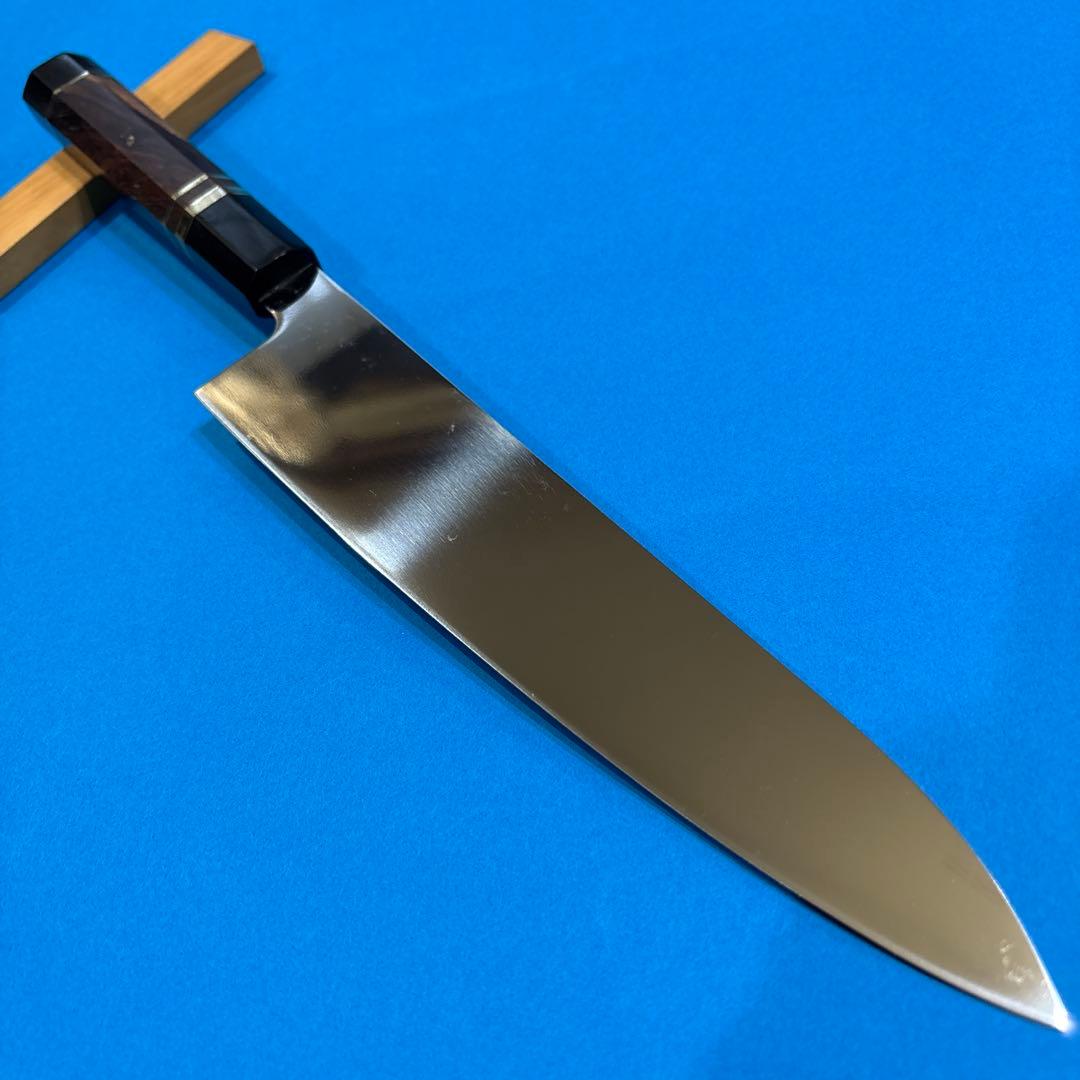 v10全鋼和牛刀 八寸 黒檀両輪水牛の柄目立った傷や汚れなし