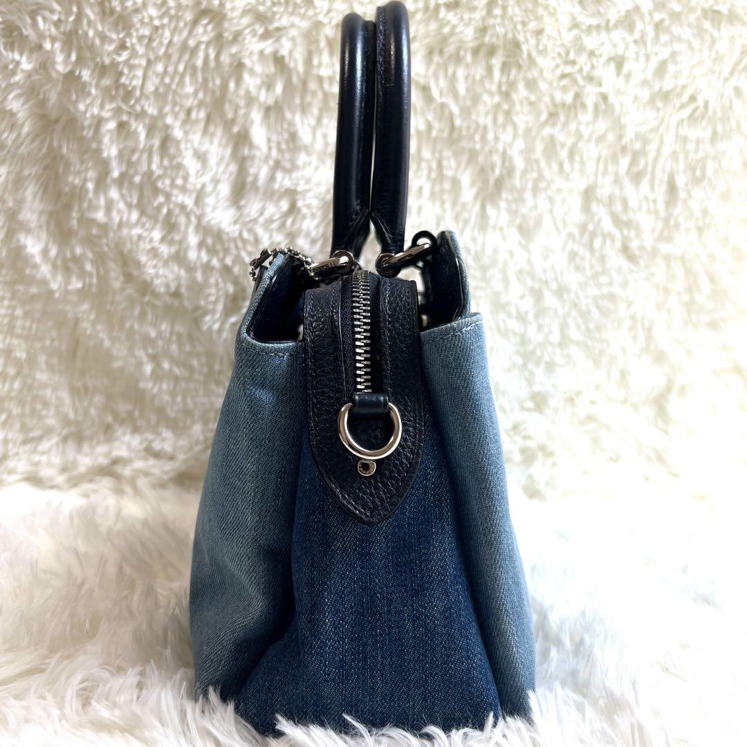 希少デニム極美品】COACH 2wayショルダーバッグ 91093 レザー 黒
