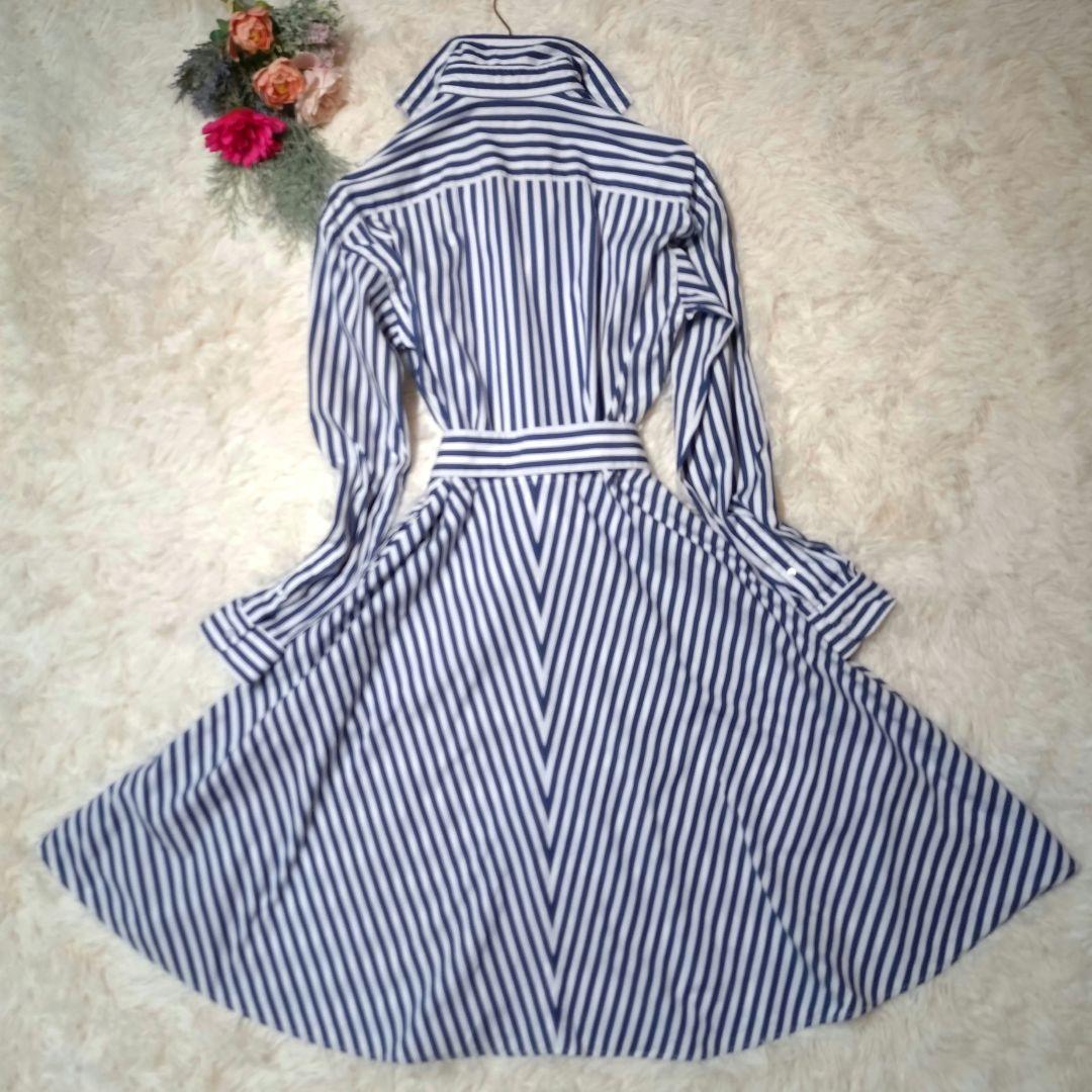 【美品】ラルフローレン　シャツワンピ　ストライプ　ブルー　Aライン 極美品 ポロラルフローレン 夏色 シャツワンピース ストライプ A