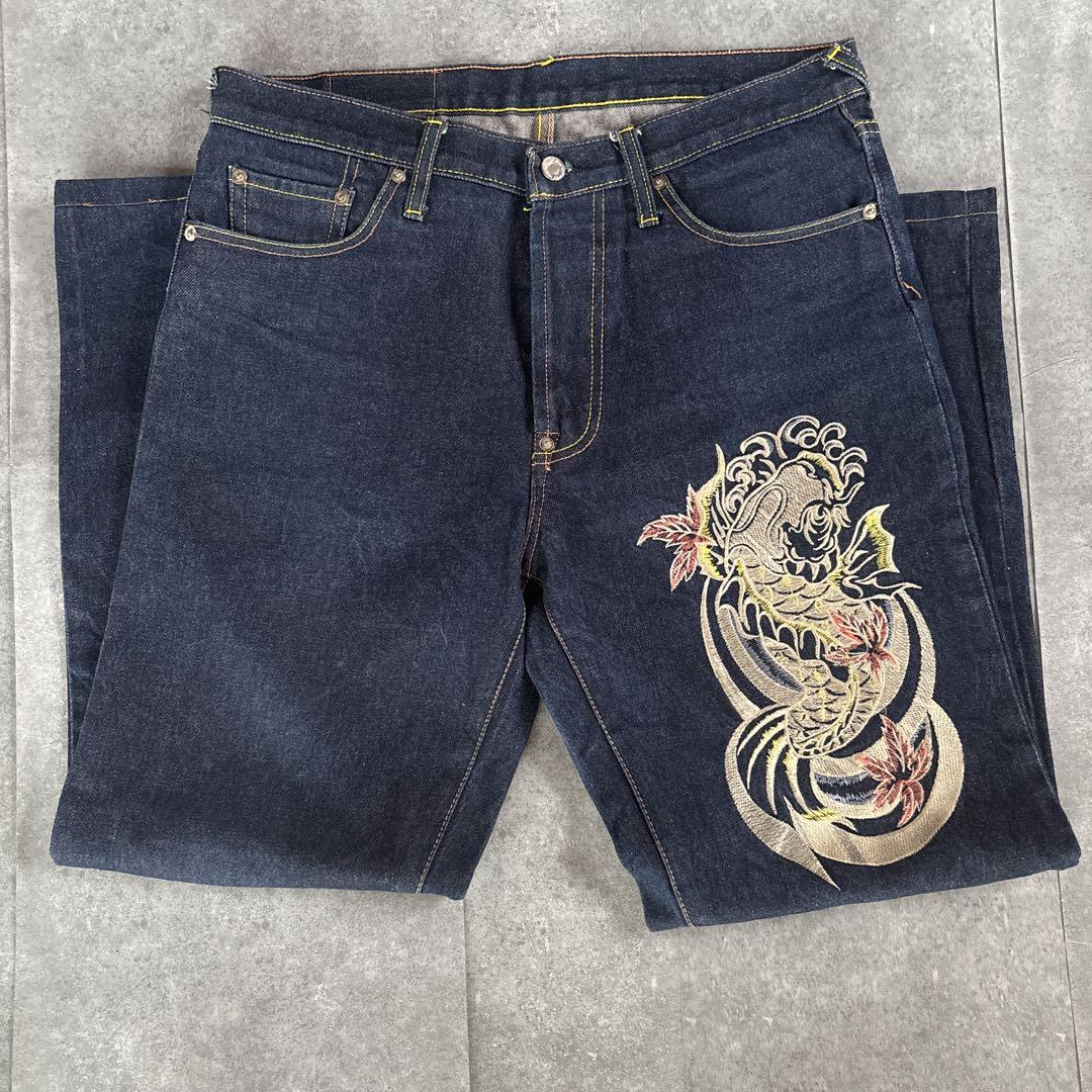 ランキングや新製品 刺繍デザイン ダークブルーデニムパンツ - メルカリ パンツ
