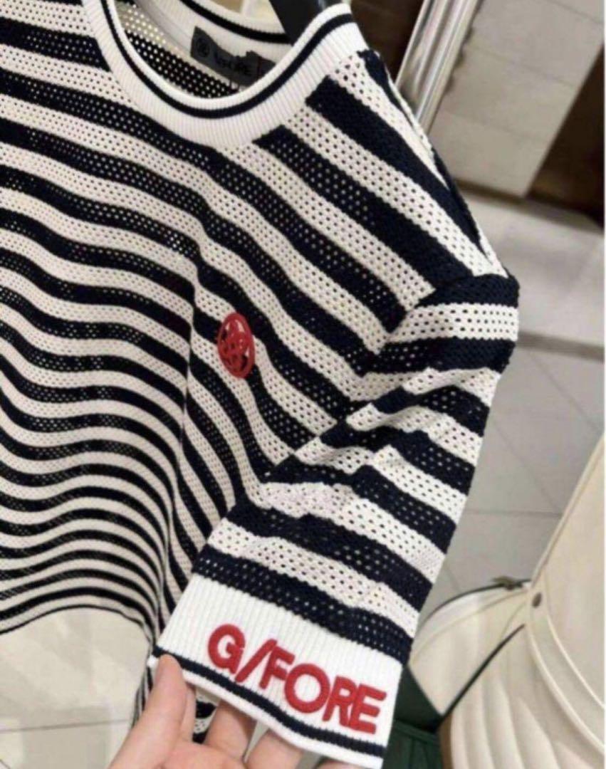 ジーフォア ゴルフ レディース トップス 半袖 Tシャツ ストライプ 黒