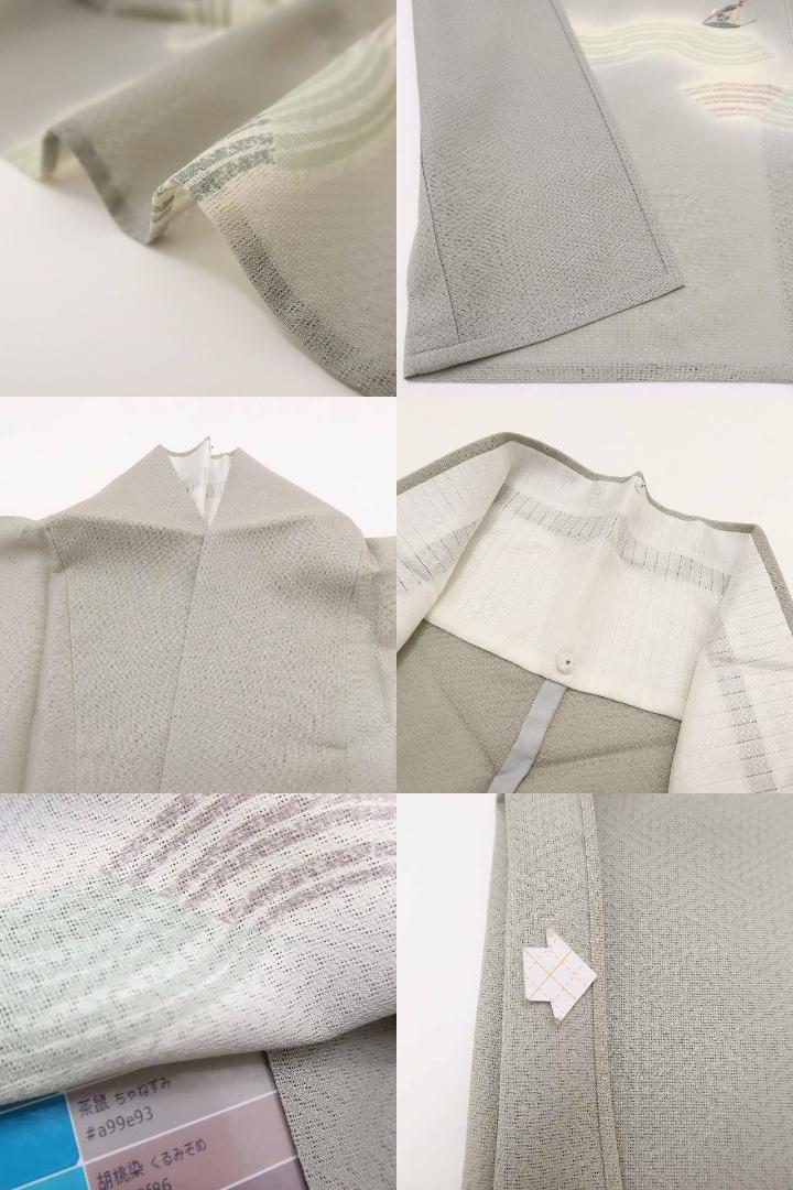 美品 変わり紗 夏着物 刺繍“夏霧がかる海原を行く花咲く船乗り